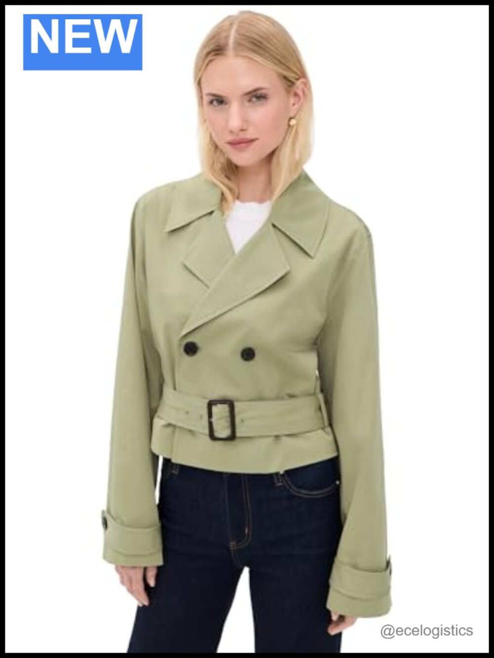 FRAME Women's Uniform Trench Coat Cotton Twill Long Sleeve Self-Belt